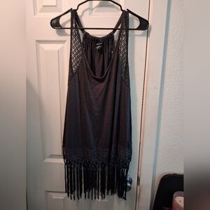 torrid Black Lace-Trim Fringe Tank Top